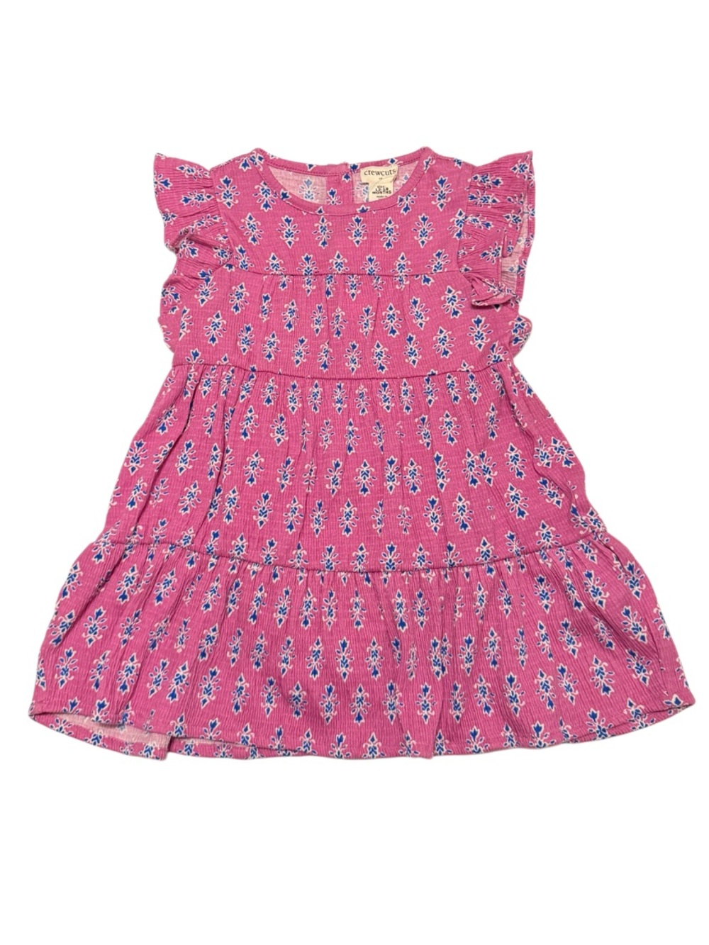 Crewcuts Block-print Crinkle-Knit Tiered Dress